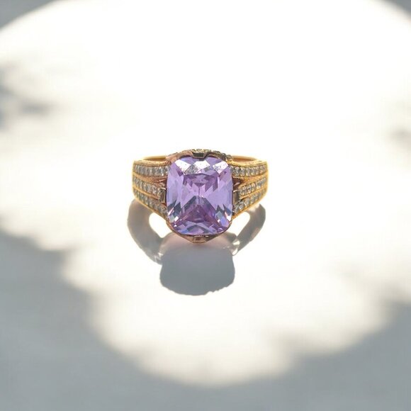 Vanna K Purple and White CZ Ring in 18kt Yellow Gold Plated Sterling Silver - Picture 1 of 4